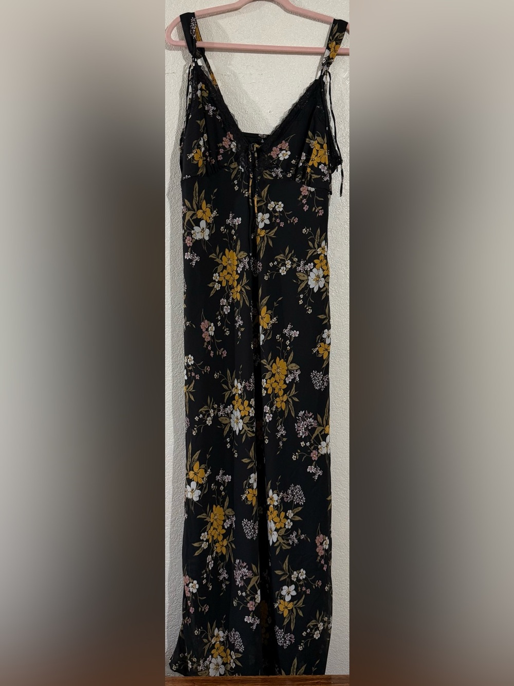wild fable Black Floral Maxi Dress with Lace Trim